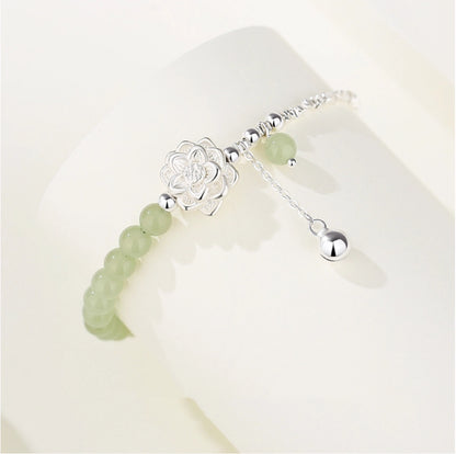 Oriental Treasure Lotus Jade Bracelet Natural Hetian Jade Bracelet Bell 999 Sterling Silver Chain