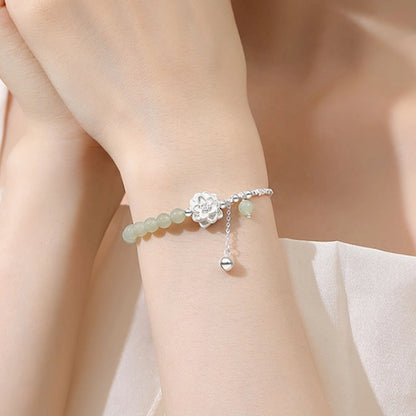 Oriental Treasure Lotus Jade Bracelet Natural Hetian Jade Bracelet Bell 999 Sterling Silver Chain