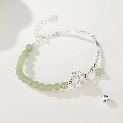 Oriental Treasure Lotus Jade Bracelet Natural Hetian Jade Bracelet Bell 999 Sterling Silver Chain