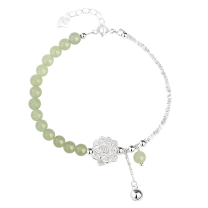 Oriental Treasure Lotus Jade Bracelet Natural Hetian Jade Bracelet Bell 999 Sterling Silver Chain