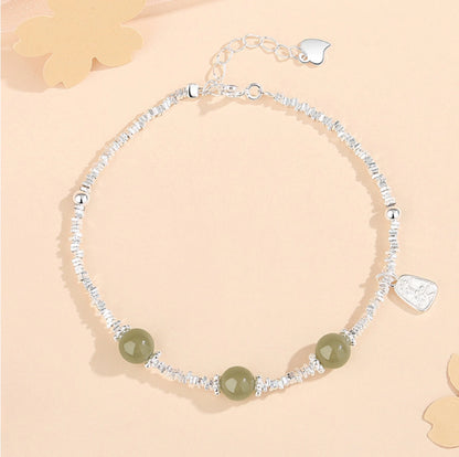 Oriental Treasure Broken Silver Dainty Bracelet Natural Hetian Jade Bracelet Protection 925 Sterling Silver