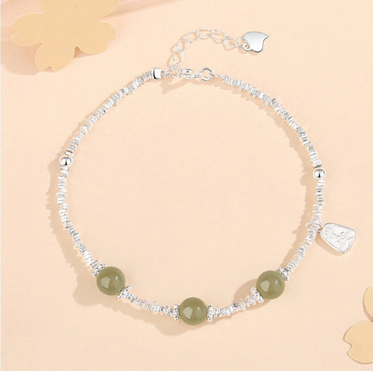 Collar con colgante de jade verde y tierra de la suerte en plata de ley 925, tesoro oriental 