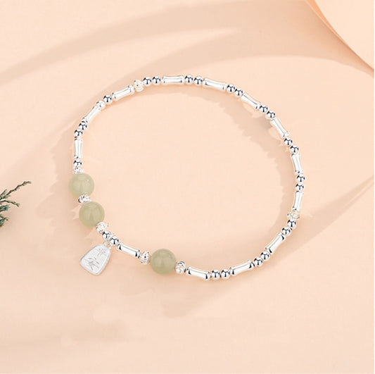 Oriental Treasure Dainty Bamboo Bracelet Natural Hetian Jade Bracelet Protection 925 Sterling Silver