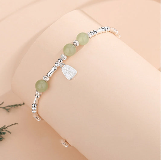 Oriental Treasure Dainty Bamboo Bracelet Natural Hetian Jade Bracelet Protection 925 Sterling Silver
