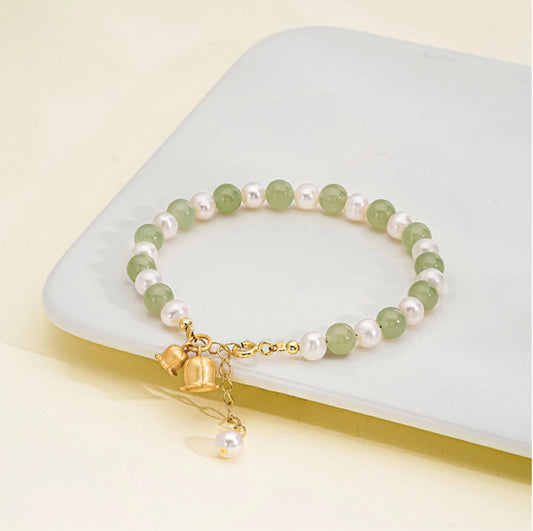 Oriental Treasure Purity Lily of the Valley Bracelet Natural Hetian Jade Bracelet Pearl Bracelet Filial Love Adjustable Silver Rope