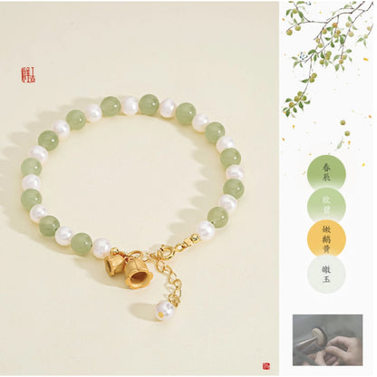 Oriental Treasure Purity Lily of the Valley Bracelet Natural Hetian Jade Bracelet Pearl Bracelet Filial Love Adjustable Silver Rope