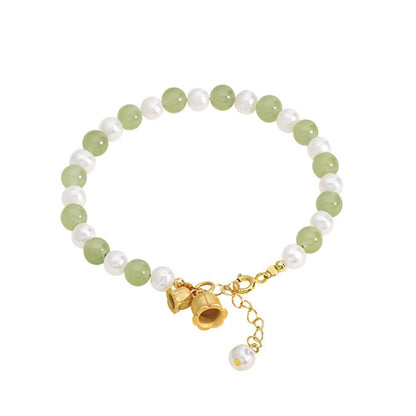Oriental Treasure Purity Lily of the Valley Bracelet Natural Hetian Jade Bracelet Pearl Bracelet Filial Love Adjustable Silver Rope