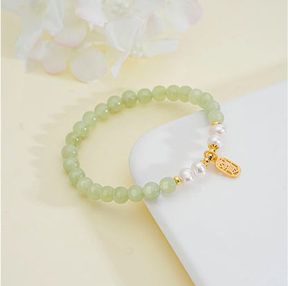 Oriental Treasure Ruyi Bracelet Natural Hetian Jade Bracelet Pearl Bracelet Adjustable Gift for Women