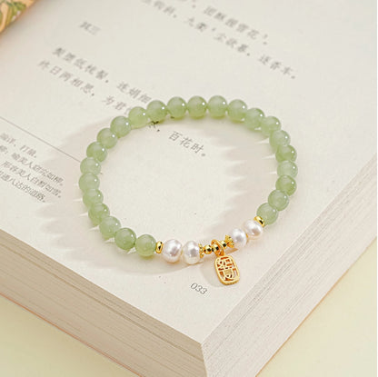 Oriental Treasure Ruyi Bracelet Natural Hetian Jade Bracelet Pearl Bracelet Adjustable Gift for Women