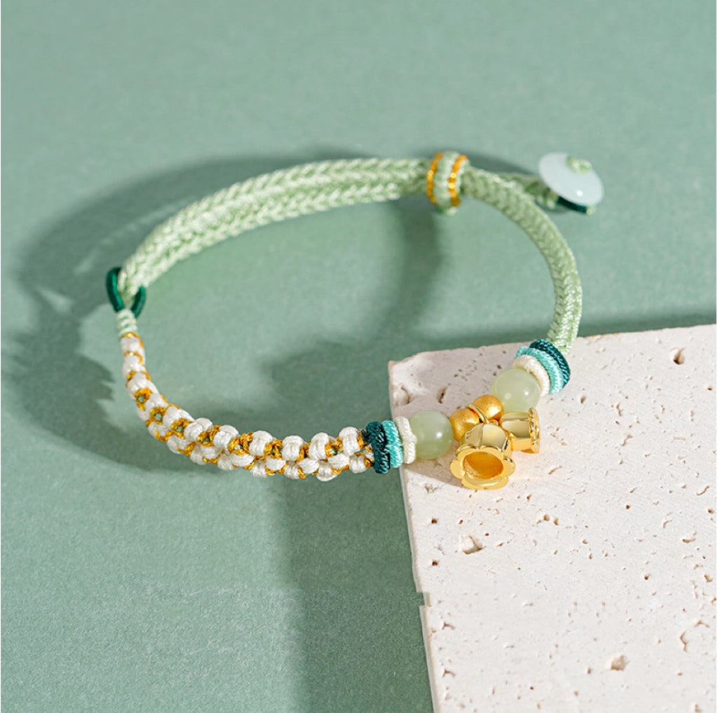 Oriental Treasure Purity Lily of the Valley Bracelet Natural Hetian Jade Bracelet Adjustable Woven Bracelet Gift for Women