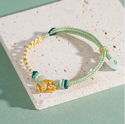 Oriental Treasure Purity Lily of the Valley Bracelet Natural Hetian Jade Bracelet Adjustable Woven Bracelet Gift for Women