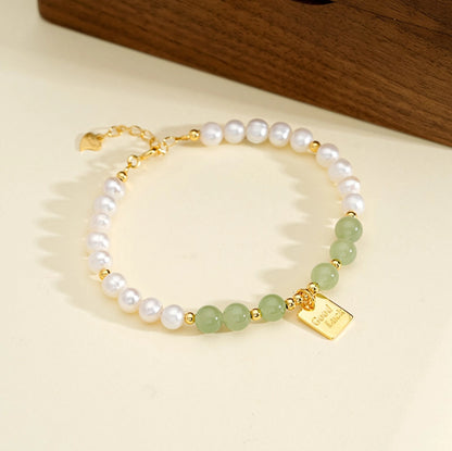 Oriental Treasure Good Luck Natural Hetian Jade Bracelet Pearl Bracelet Adjustable Silver Rope