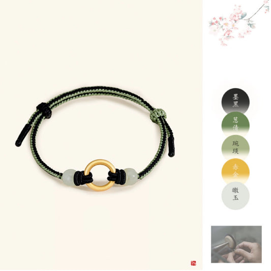 Oriental Treasure Handmade Peace Knot Bracelet Hetian Jade Bracelet 925 Sterling Silver Adjustable Woven Rope