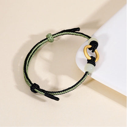 Oriental Treasure Handmade Peace Knot Bracelet Hetian Jade Bracelet 925 Sterling Silver Adjustable Woven Rope