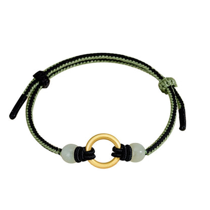 Oriental Treasure Handmade Peace Knot Bracelet Hetian Jade Bracelet 925 Sterling Silver Adjustable Woven Rope