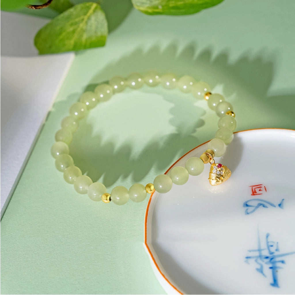 Bracelet de Riz Glutineux Chanceux Oriental Trésor Hetian Jade Bracelet Fu Zong 925 Argent Sterling Réglable