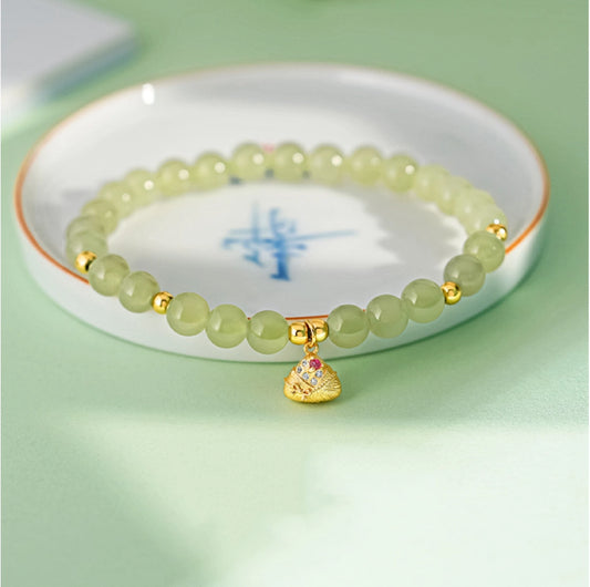 Oriental Treasure Lucky Zongzi Bracelet Hetian Jade Bracelet Fu Zong 925 Sterling Silver Adjustable