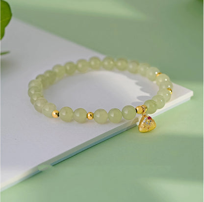 Bracelet de Riz Glutineux Chanceux Oriental Trésor Hetian Jade Bracelet Fu Zong 925 Argent Sterling Réglable