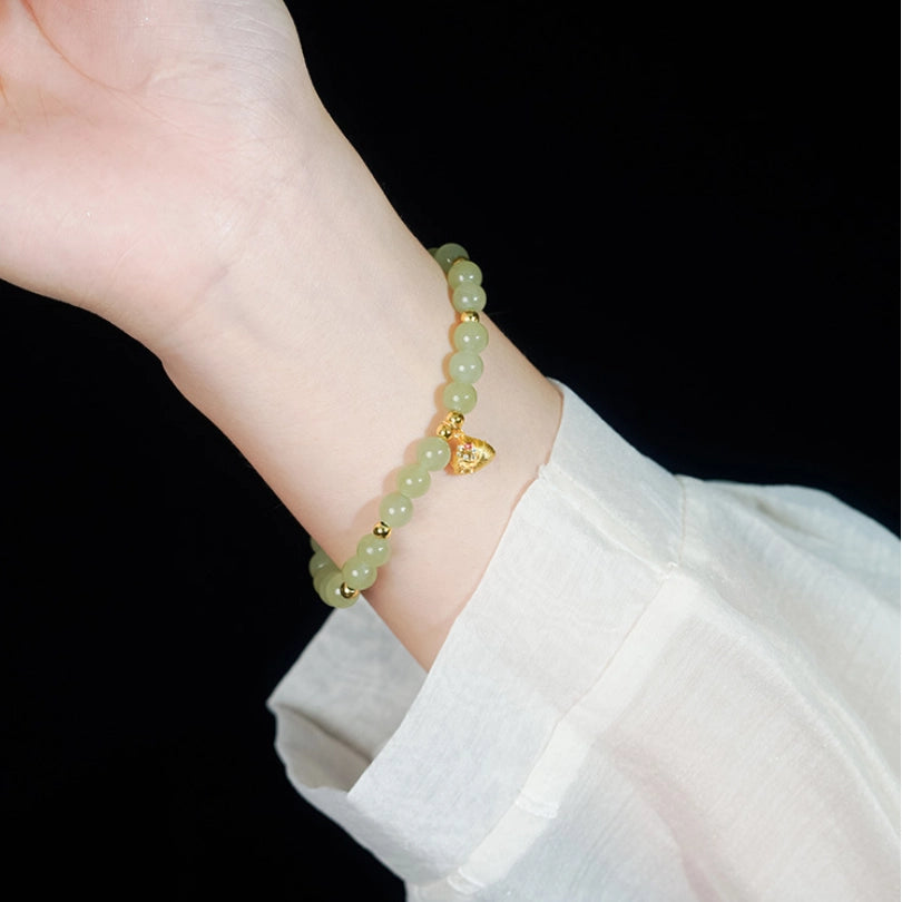 Bracelet de Riz Glutineux Chanceux Oriental Trésor Hetian Jade Bracelet Fu Zong 925 Argent Sterling Réglable