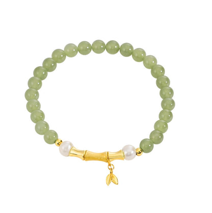 Bracelet en bambou trésor oriental Jade naturel Hetian Bracelet perles protection Bracelet en argent sterling 999 Bracelet à corde tressée réglable