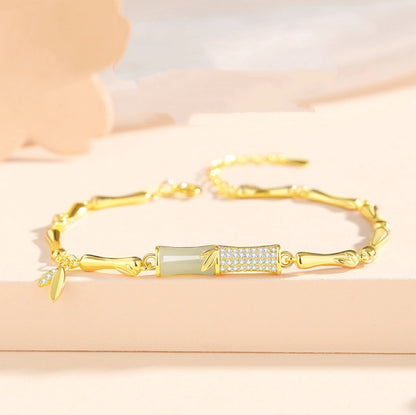 Oriental Treasure Golden Bamboo Bracelet Literati Spirit Natural Hetian Jade Bracelet Protection 999 Sterling Silver Bracelet Adjustable