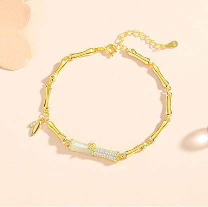 Oriental Treasure Golden Bamboo Bracelet Literati Spirit Natural Hetian Jade Bracelet Protection 999 Sterling Silver Bracelet Adjustable
