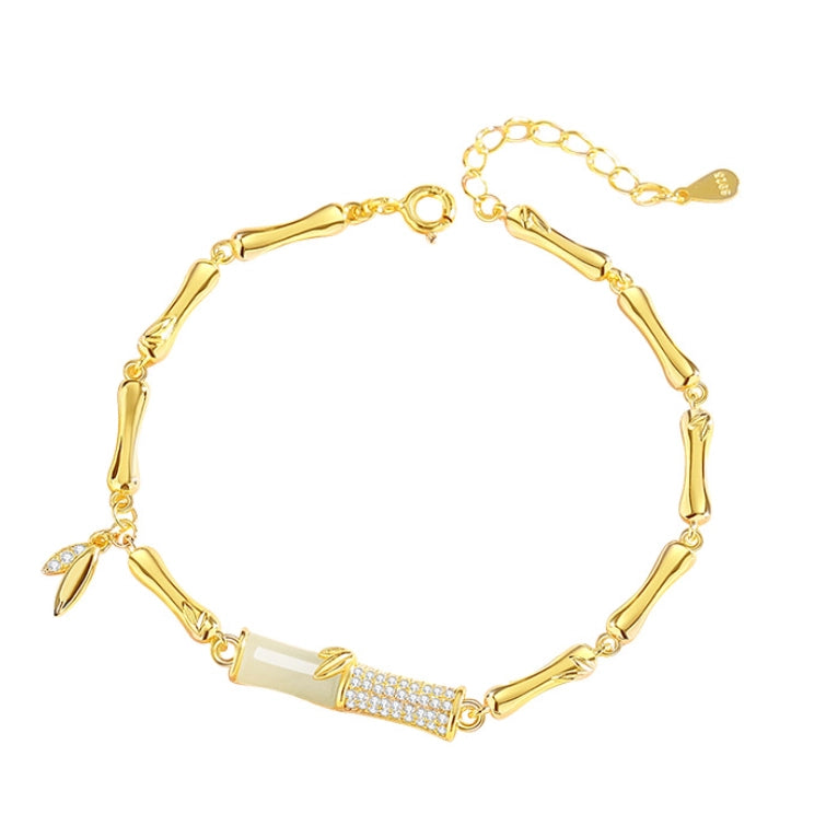 Oriental Treasure Golden Bamboo Bracelet Literati Spirit Natural Hetian Jade Bracelet Protection 999 Sterling Silver Bracelet Adjustable