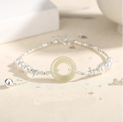 Oriental Treasure Peace Knot Bracelet He Tian Jade Bracelet Adjustable 925 Sterling Silver