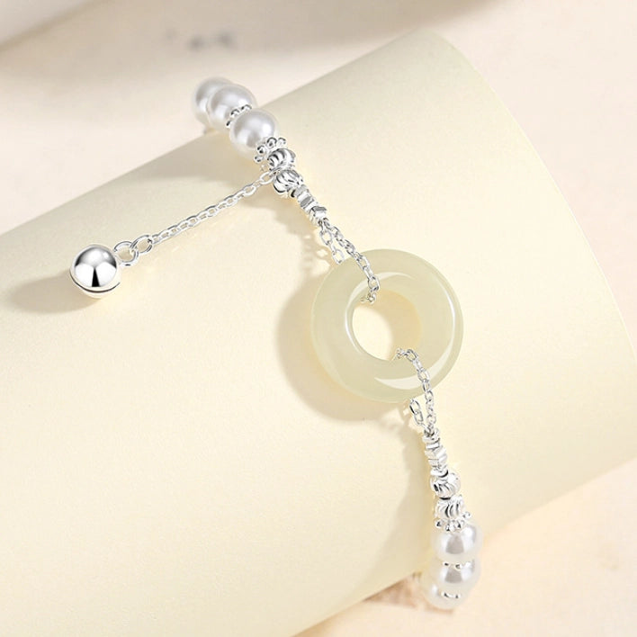 Oriental Treasure Peace Knot Bracelet He Tian Jade Bracelet Adjustable 925 Sterling Silver