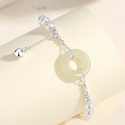 Oriental Treasure Peace Knot Bracelet He Tian Jade Bracelet Adjustable 925 Sterling Silver