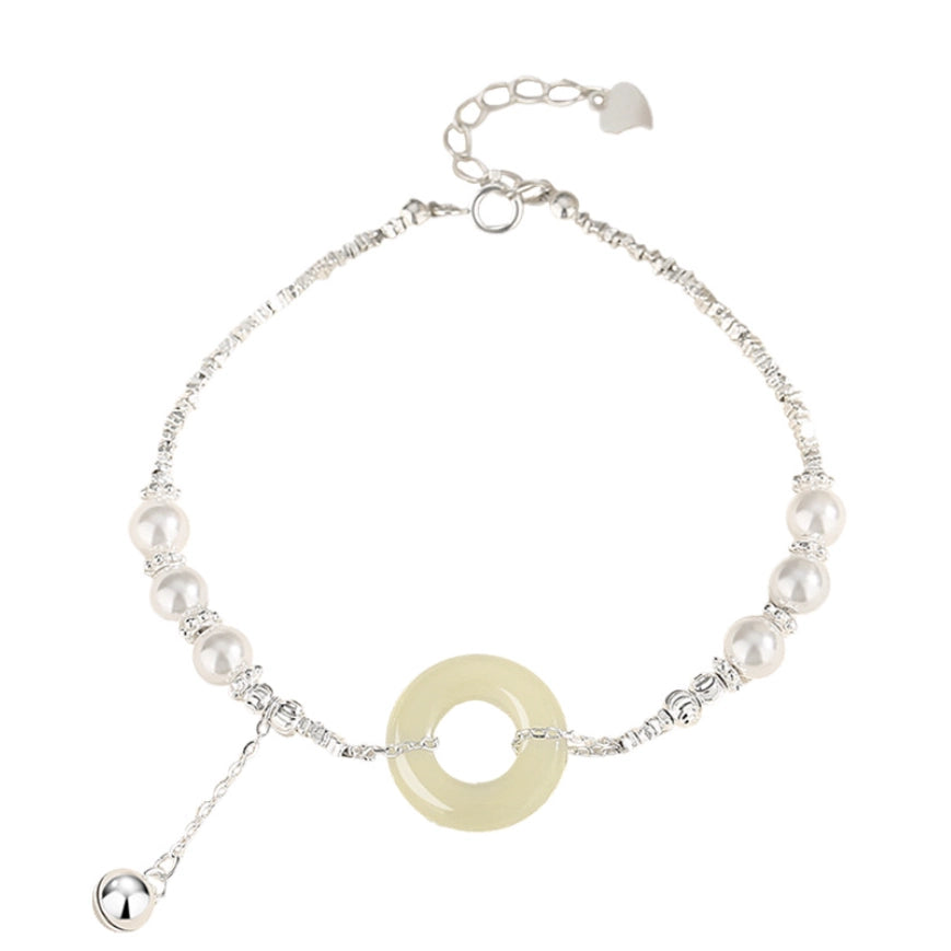 Oriental Treasure Peace Knot Bracelet He Tian Jade Bracelet Adjustable 925 Sterling Silver