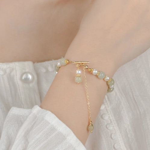 Oriental Treasure Luck Four-Leaf Clover Bracelet Pearl Bracelet Natural Hetian Jade Bracelet Adjustable
