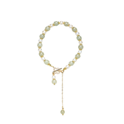 Oriental Treasure Luck Four-Leaf Clover Bracelet Pearl Bracelet Natural Hetian Jade Bracelet Adjustable