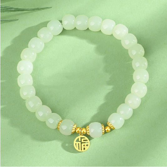 Collar con colgante de jade verde y tierra de la suerte en plata de ley 925, tesoro oriental 