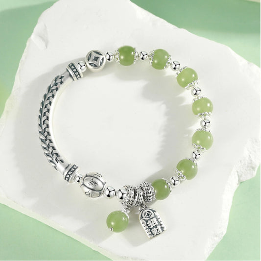 Collar con colgante de jade verde y tierra de la suerte en plata de ley 925, tesoro oriental 