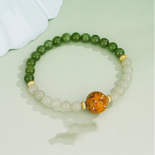 Collar con colgante de jade verde y tierra de la suerte en plata de ley 925, tesoro oriental 
