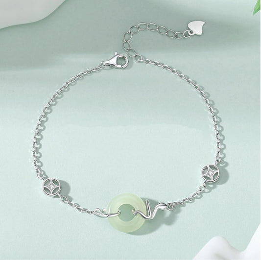 Collar con colgante de jade verde y tierra de la suerte en plata de ley 925, tesoro oriental 