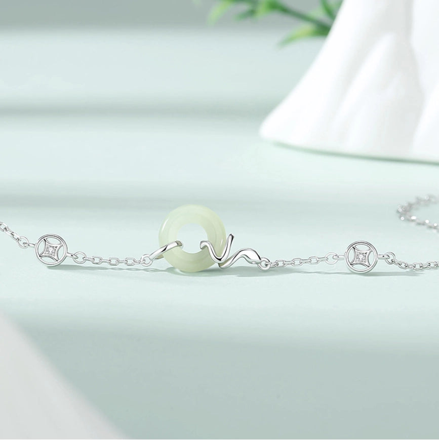 Collar con colgante de jade verde y tierra de la suerte en plata de ley 925, tesoro oriental 