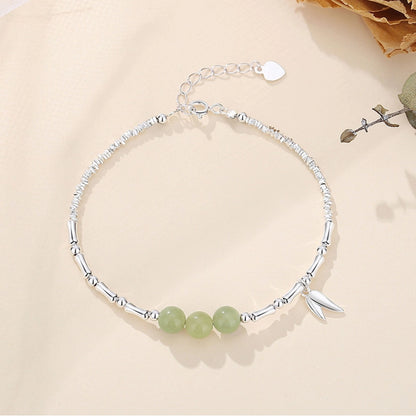 Oriental Treasure Bamboo Bracelet Nobility Natural Hetian Jade Bracelet Agate Bracelet Protection 925 Sterling Silver Bracelet Adjustable
