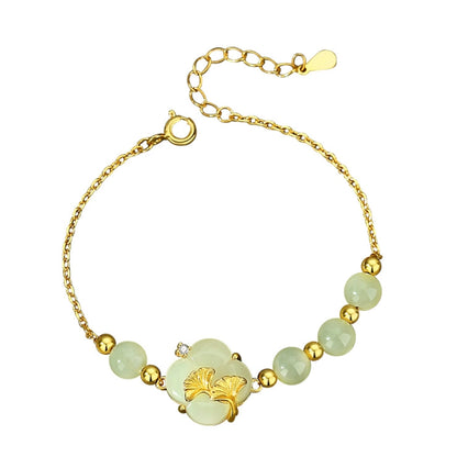 Oriental Treasure Four-Leaf Clover Natural Hetian Jade Bracelet Ginkgo biloba Bracelet Adjustable Rope