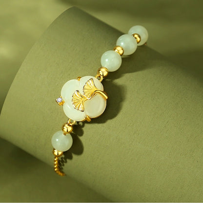 Oriental Treasure Four-Leaf Clover Natural Hetian Jade Bracelet Ginkgo biloba Bracelet Adjustable Rope