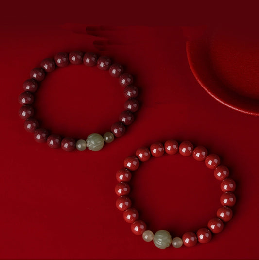 Bracelet Trésor Oriental Cinabre Bracelet Lotus Bracelet de Jade Naturel de Hetian Réglable