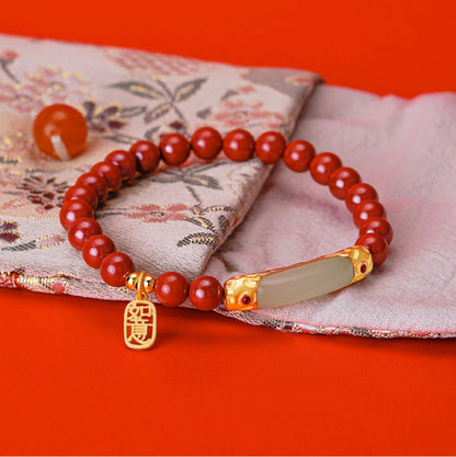 Oriental Treasure  Ruyi Bracelet Cinnabar Bracelet Natural Hetian Jade Bracelet Adjustable