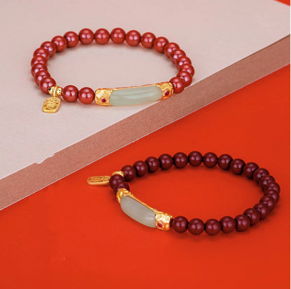 Oriental Treasure  Ruyi Bracelet Cinnabar Bracelet Natural Hetian Jade Bracelet Adjustable