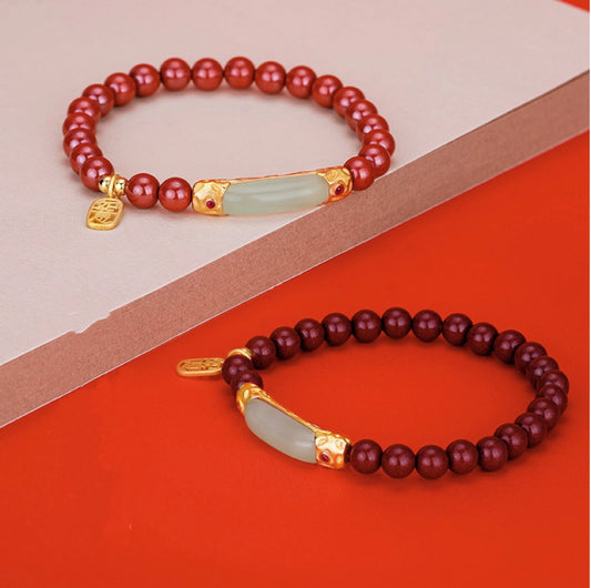 Oriental Treasure  Ruyi Bracelet Cinnabar Bracelet Natural Hetian Jade Bracelet Adjustable