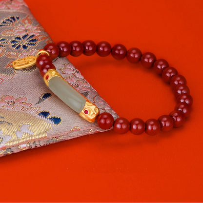 Oriental Treasure  Ruyi Bracelet Cinnabar Bracelet Natural Hetian Jade Bracelet Adjustable