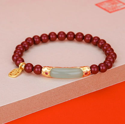 Oriental Treasure  Ruyi Bracelet Cinnabar Bracelet Natural Hetian Jade Bracelet Adjustable