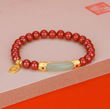 Oriental Treasure  Ruyi Bracelet Cinnabar Bracelet Natural Hetian Jade Bracelet Adjustable