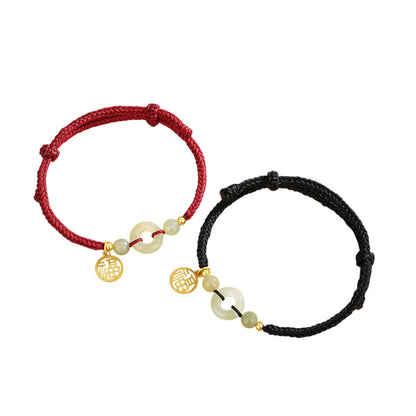 Oriental Treasure Character "Fu" (福) Bracelet Peace Knot Couples Bracelet Natural Hetian Jade Bracelet Protection Adjustable Red String Bracelet