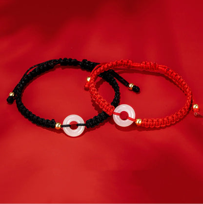 Oriental Treasure Couples Peace Knot Bracelet Natural Hetian Jade Bracelet Protection Adjustable Red String Bracelet